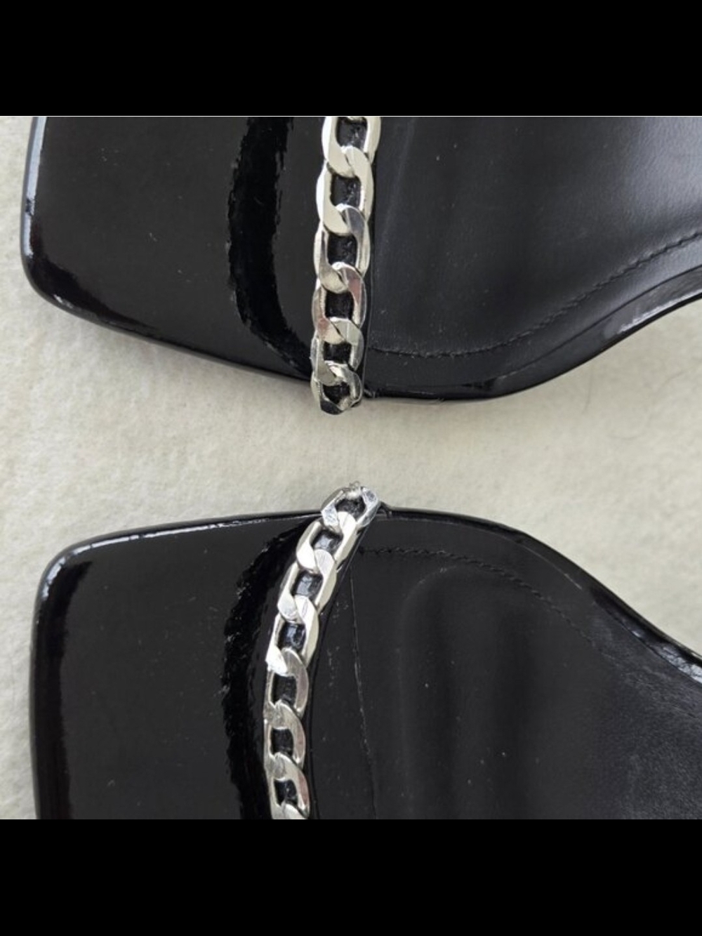 Zara Black Patent Chain-Strap Heeled Sandals — Sz 38 (US 7.5/8) - Picture 9 of 15